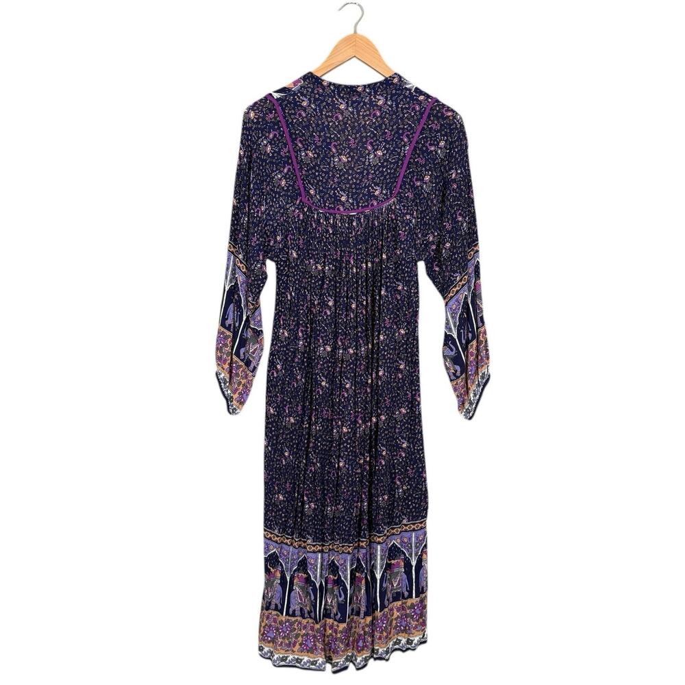 Modern Soul Bohemian Folk Print Gypsy Midi Dress Purple Size 6 - Picture 3 of 9
